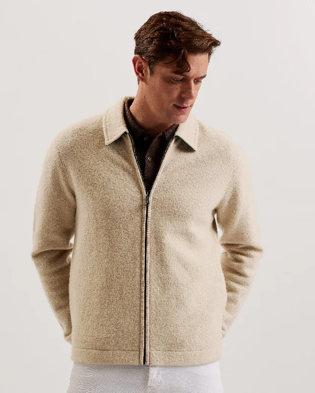 Herling Ls Boucle Wool Zip Through Taupe